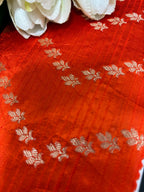 Orange Banarasi Handloom Pure Silk Fabric ( 2.5 Mtr ) - Luxurion World