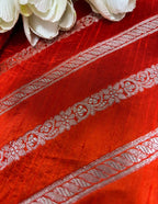 Orange Banarasi Handloom Pure Silk Fabric ( 2.5 Mtr ) - Luxurion World