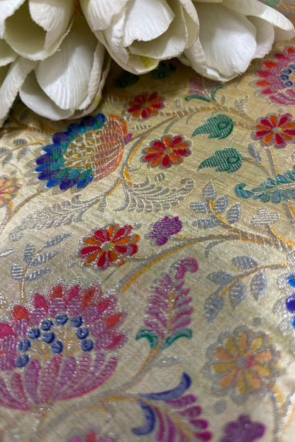 Multicolor Banarasi Handloom Pure Silk Fabric (1 Mtr ) - Luxurion World