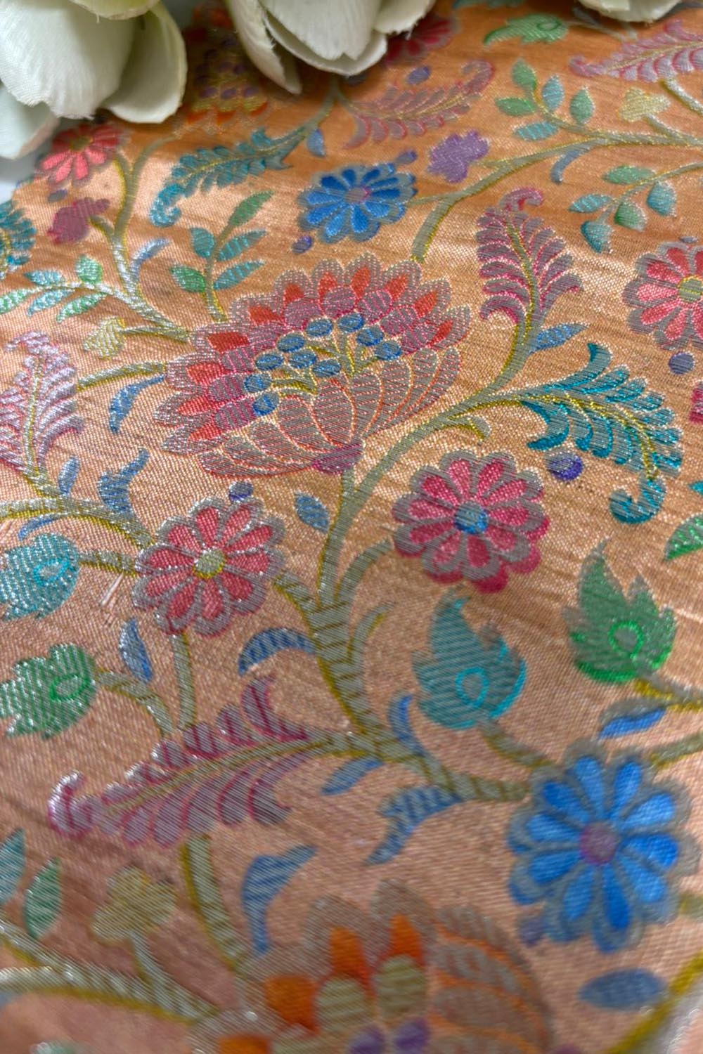 Multicolor Banarasi Handloom Pure Silk Fabric ( 2.5 Mtr ) - Luxurion World
