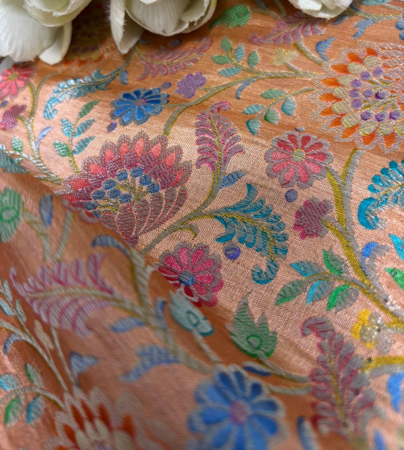 Multicolor Banarasi Handloom Pure Silk Fabric ( 2.5 Mtr ) - Luxurion World