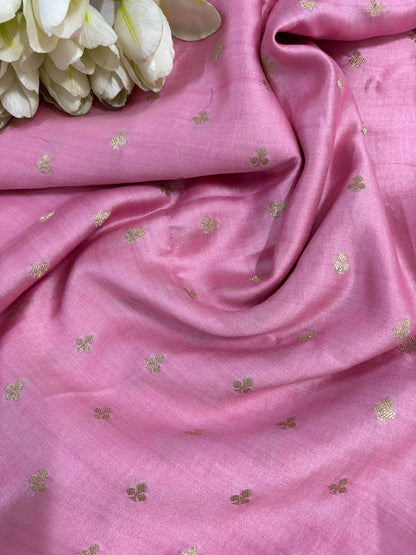 Elegant Pink Banarasi Handloom Chiniya Silk Fabric ( 2.5 Mtr ) - Luxurion World