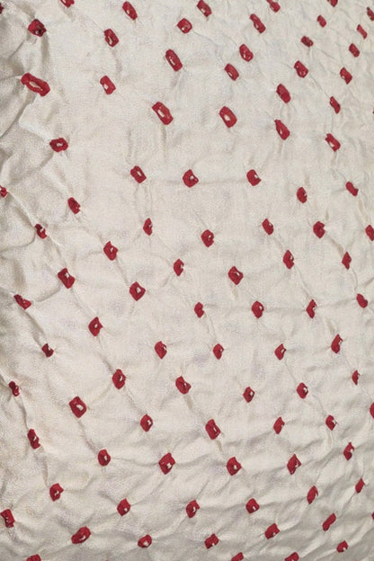 Luxurious Off White Bandhani Gajji Silk Fabric ( 6 Mtr ) - Luxurion World