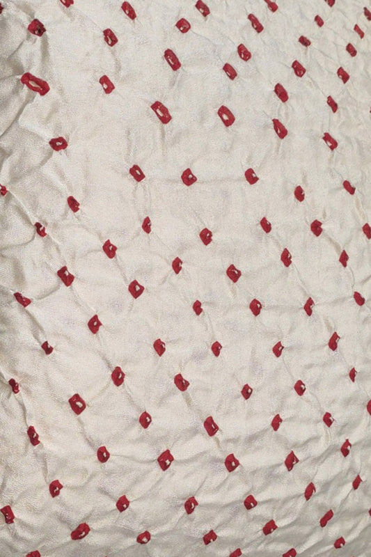 Luxurious Off White Bandhani Gajji Silk Fabric ( 6 Mtr ) - Luxurion World
