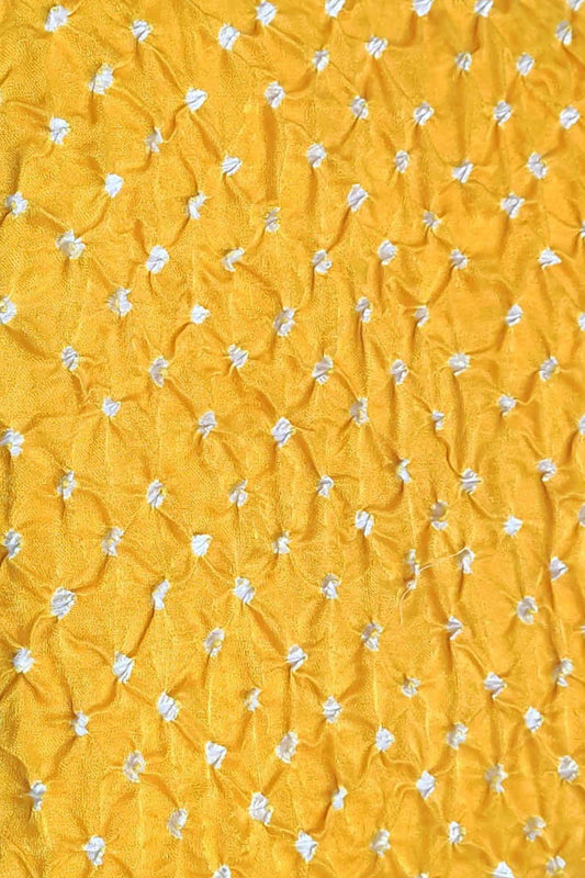 Yellow Bandhani Gajji Silk: Vibrant and Luxurious Fabric ( 6 Mtr ) - Luxurion World