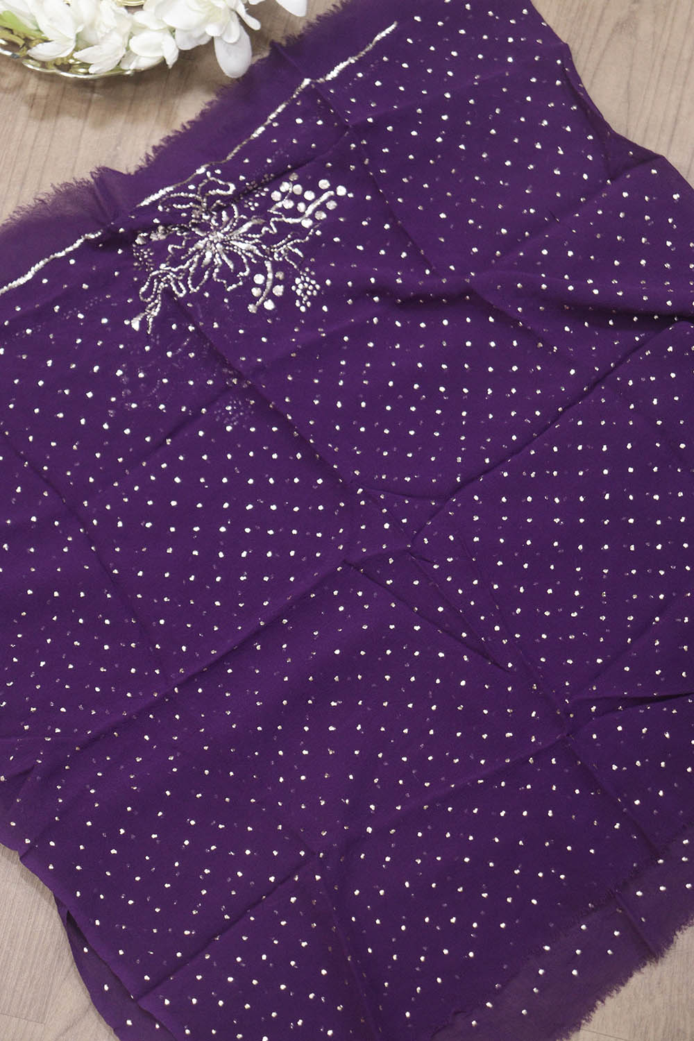 Purple Pure Georgette Mukaish Work Blouse Fabric: Elegant and Stylish for Any Occasion - Luxurion World