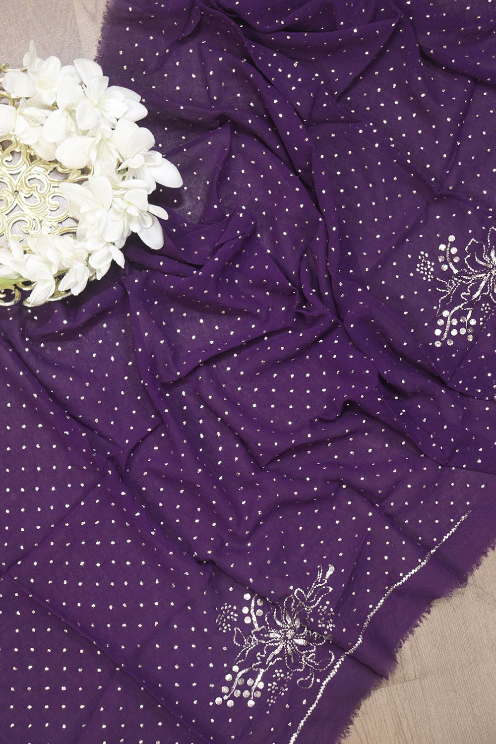 Purple Pure Georgette Mukaish Work Blouse Fabric: Elegant and Stylish for Any Occasion - Luxurion World