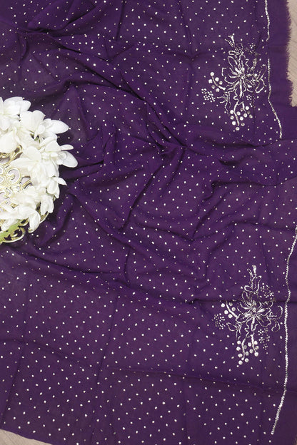 Purple Pure Georgette Mukaish Work Blouse Fabric: Elegant and Stylish for Any Occasion - Luxurion World