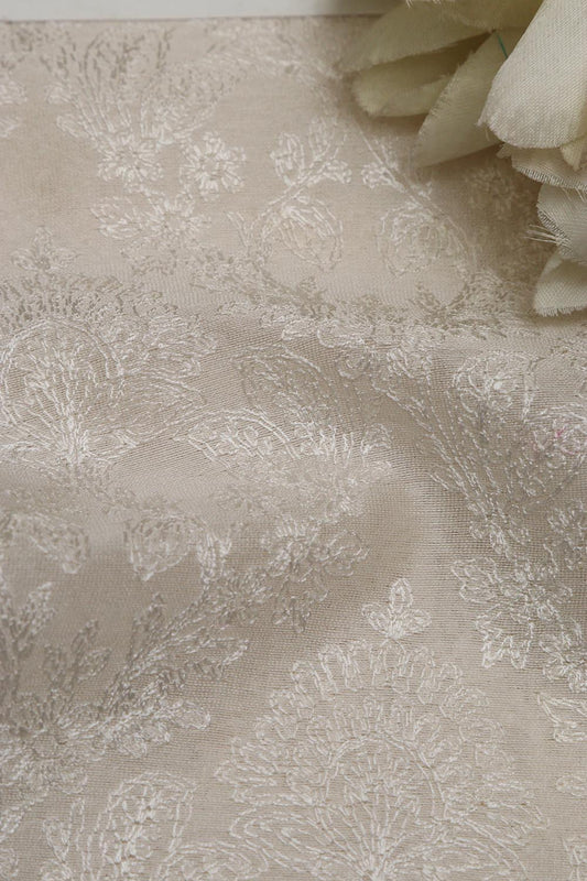 Dyeable Chikankari Embroidered Silk Fabric ( 2.5 Mtr ) - Luxurion World