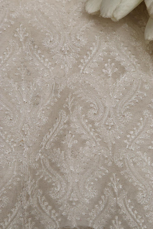 Dyeable Chikankari Embroidered Silk Fabric ( 2.5 Mtr ) - Luxurion World