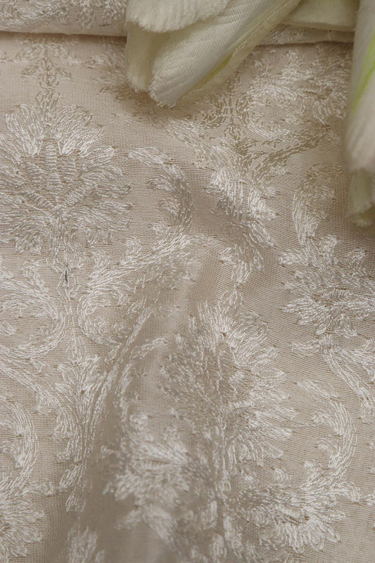 Dyeable Chikankari Embroidered Silk Fabric ( 2.5 Mtr ) - Luxurion World