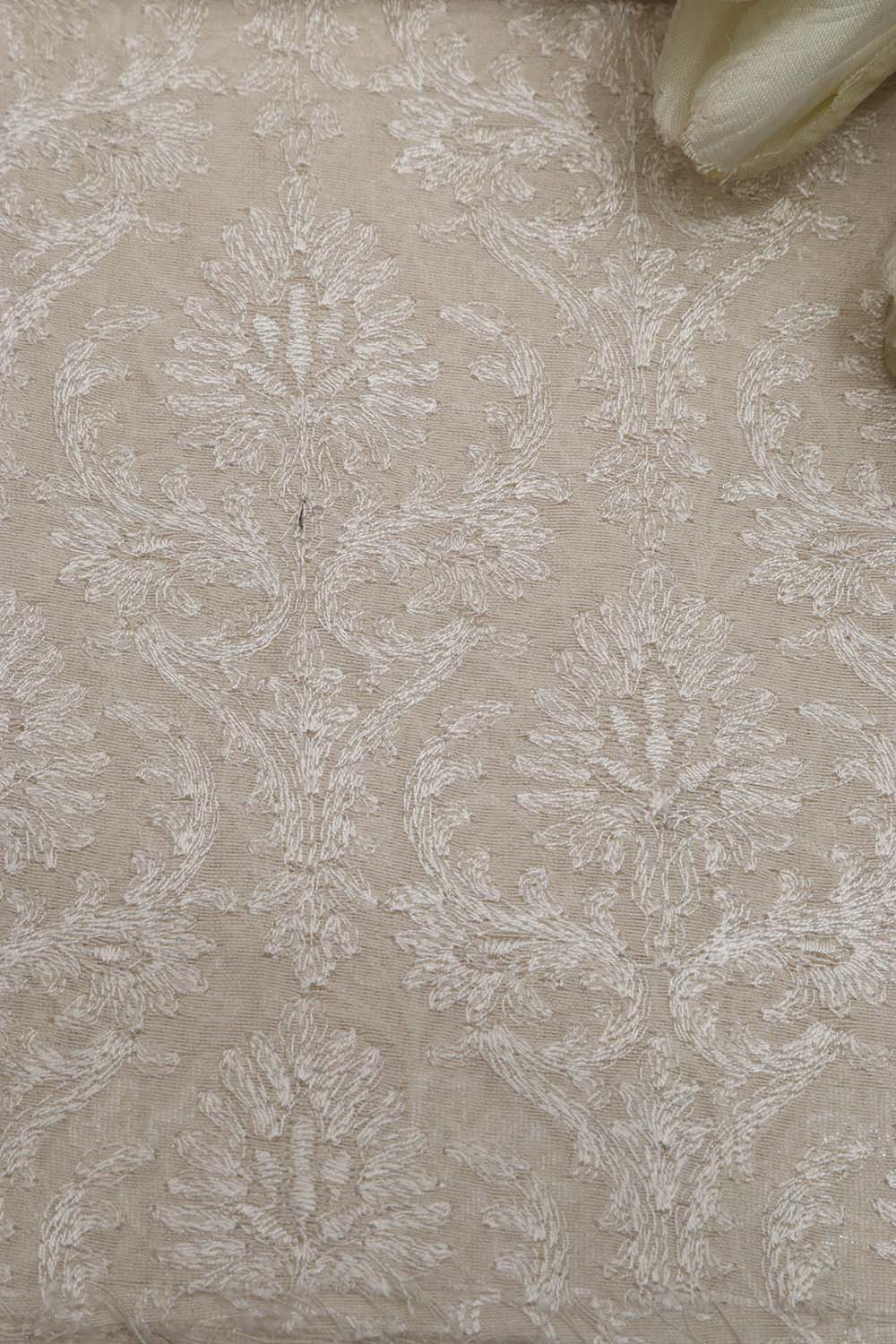 Dyeable Chikankari Embroidered Silk Fabric ( 2.5 Mtr ) - Luxurion World
