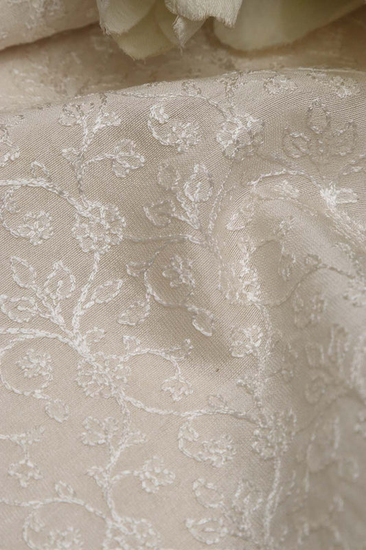 Dyeable Chikankari Embroidered Silk Fabric ( 2.5 Mtr ) - Luxurion World