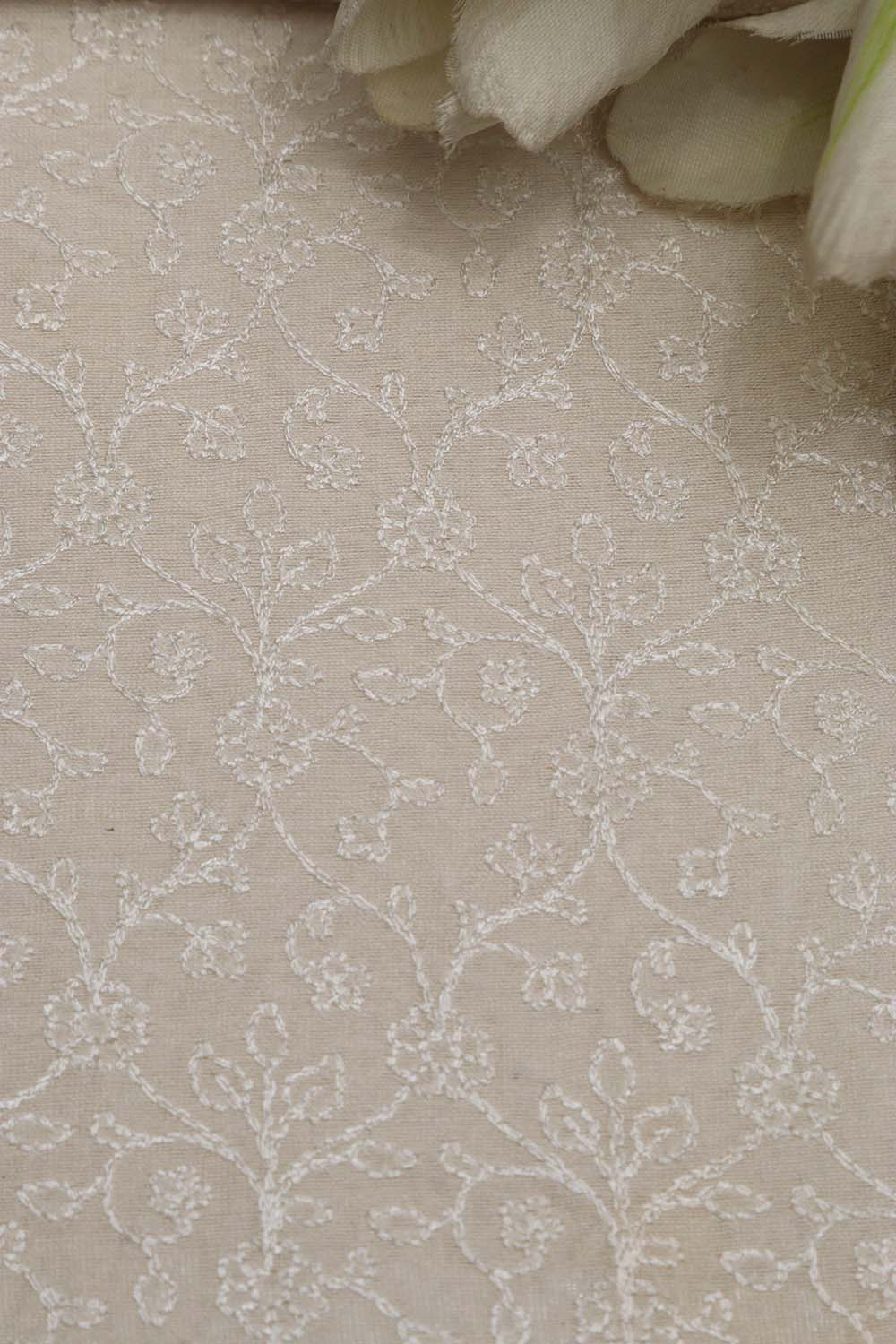 Dyeable Chikankari Embroidered Silk Fabric (3 Mtr ) - Luxurion World