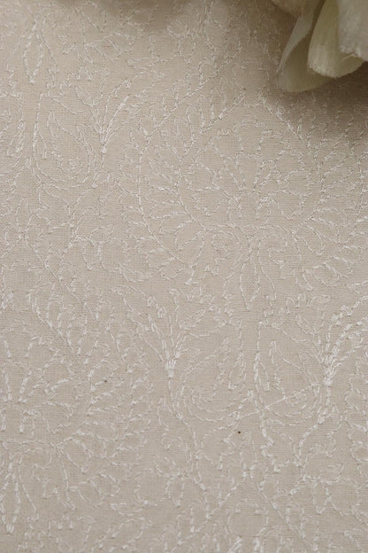 Dyeable Chikankari Embroidered Silk Fabric ( 2.5 Mtr ) - Luxurion World