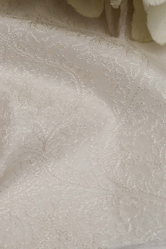 Dyeable Chikankari Embroidered Silk Fabric ( 2.5 Mtr ) - Luxurion World