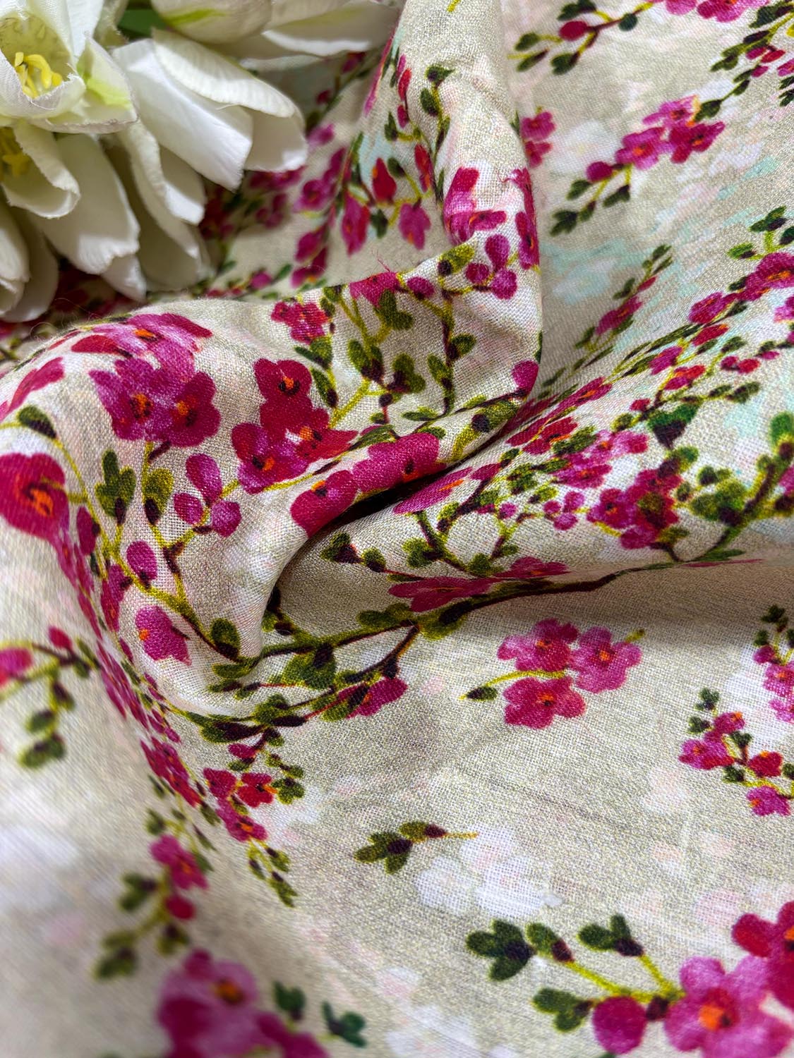 Pastel Digital Printed Linen Flower Design Fabric ( 1 Mtr ) - Luxurion World