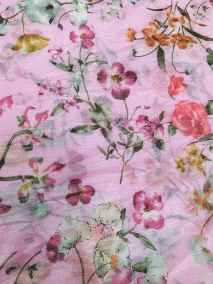 Stunning Pink Organza Fabric with Digital Print - 1 Mtr Length - Luxurion World