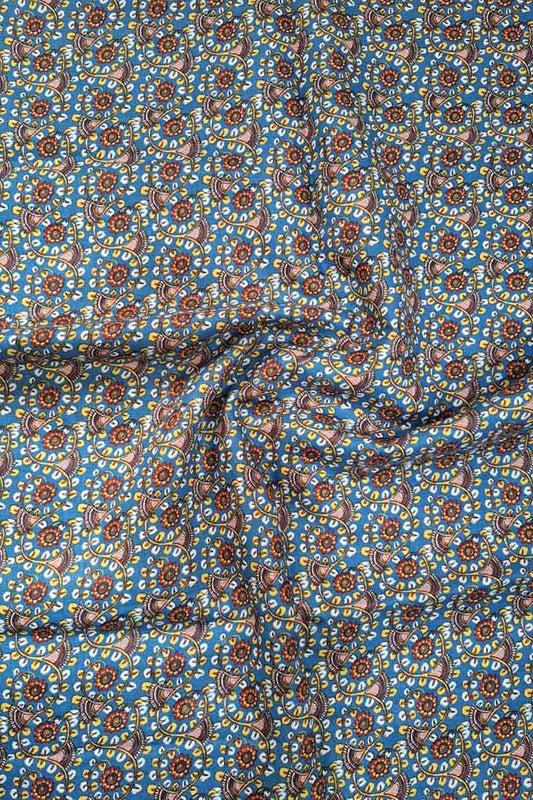 Blue Digital Printed Pure Linen Fabric - Luxurion World