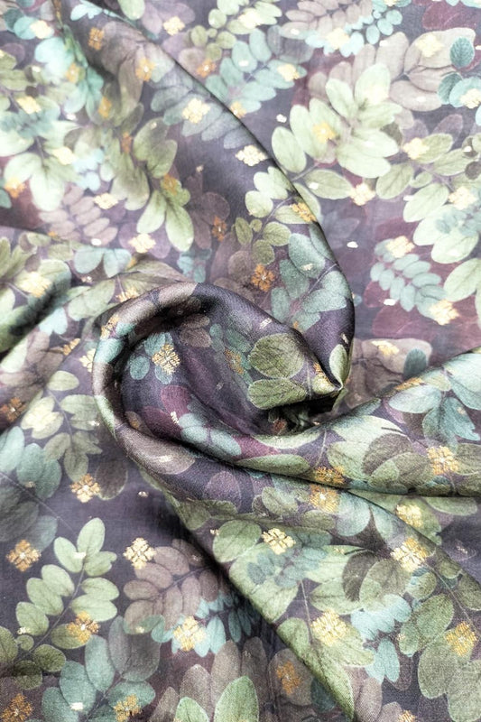 Purple Digital Printed Dola Silk Fabric ( 2.5 Mtr )