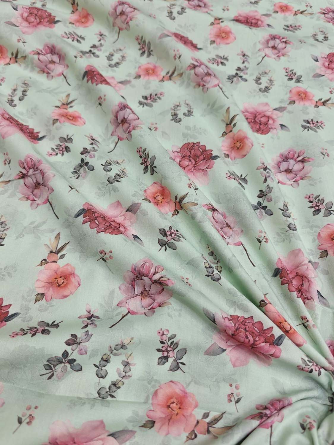 Vibrant Green Cotton Fabric with Digital Print - Luxurion World