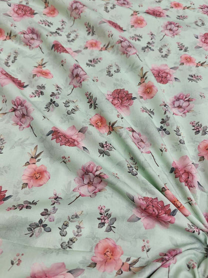 Vibrant Green Cotton Fabric with Digital Print - Luxurion World