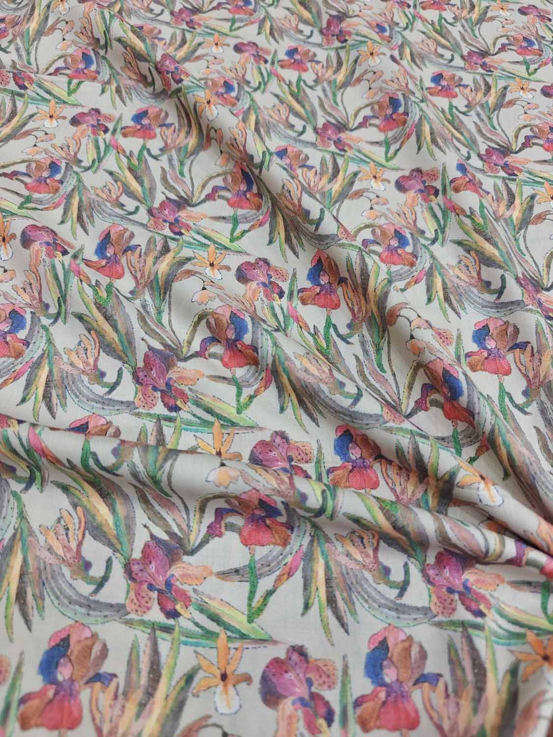 Grey Cotton Fabric with Digital Print Design - Luxurion World