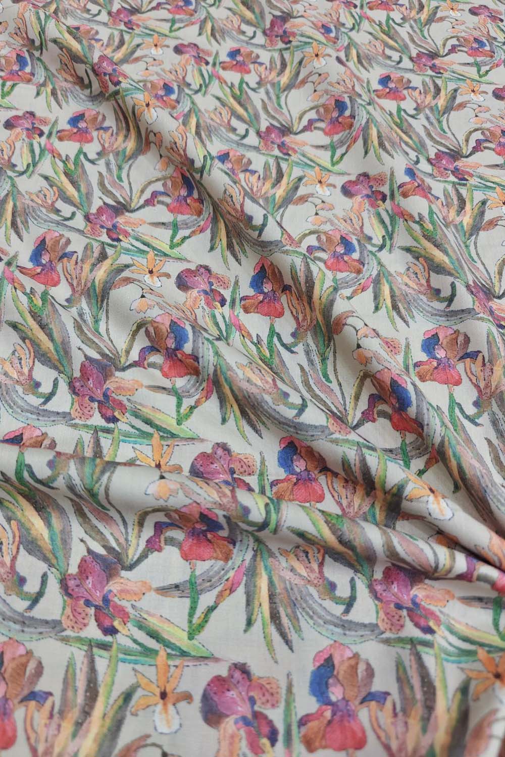 Grey Cotton Fabric with Digital Print Design - Luxurion World