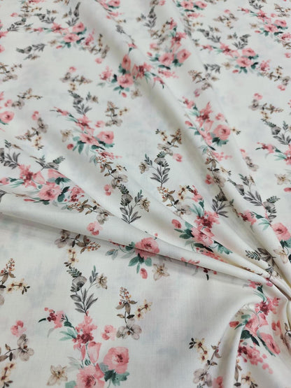 Off White Digital Printed Cotton Fabric - Stylish Designs - Luxurion World