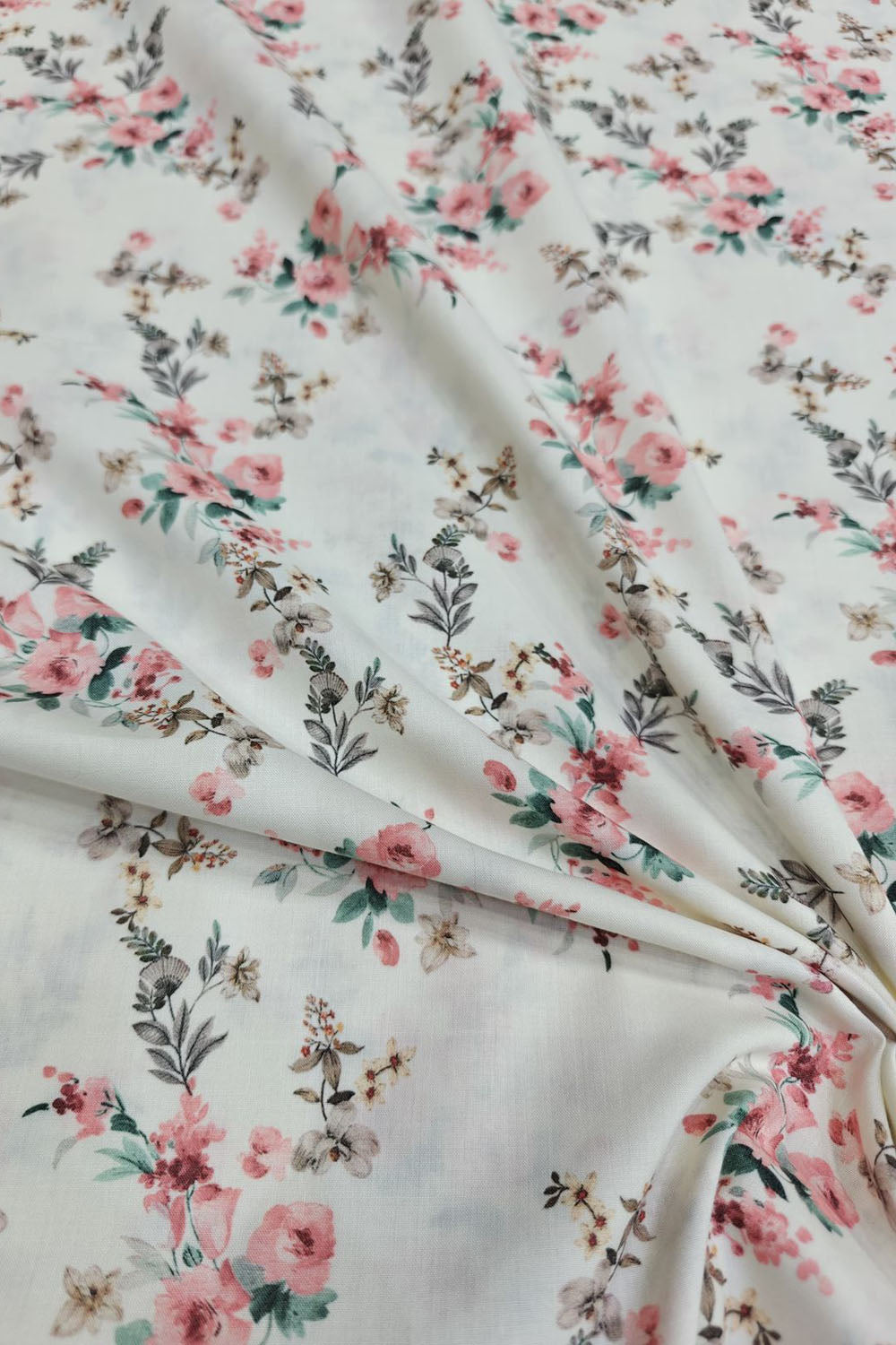 Off White Digital Printed Cotton Fabric - Stylish Designs - Luxurion World