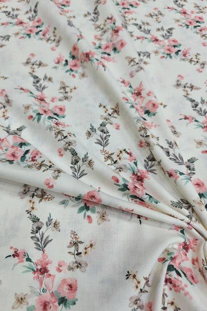 Off White Digital Printed Cotton Fabric - Stylish Designs - Luxurion World