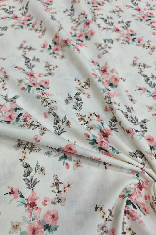 Off White Digital Printed Cotton Fabric - Stylish Designs - Luxurion World