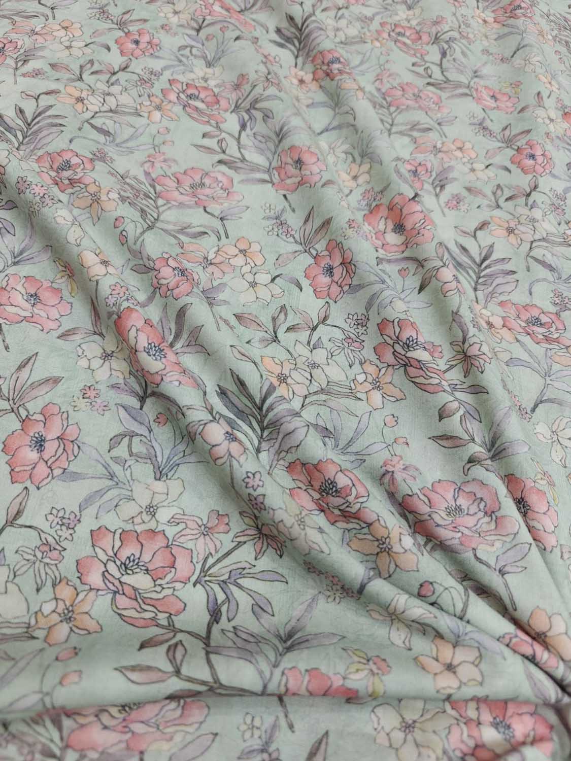 Vibrant Green Cotton Fabric with Digital Print - Luxurion World