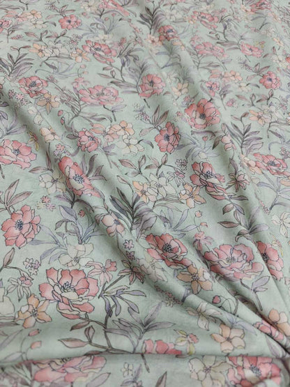 Vibrant Green Cotton Fabric with Digital Print - Luxurion World