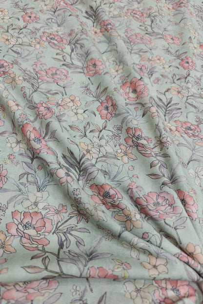 Vibrant Green Cotton Fabric with Digital Print - Luxurion World