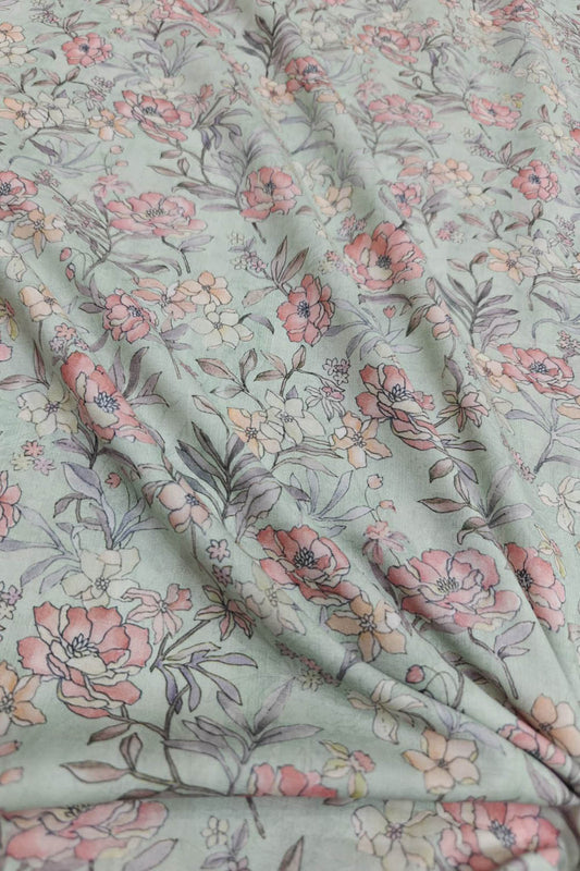 Vibrant Green Cotton Fabric with Digital Print - Luxurion World