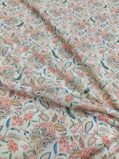 Off White Digital Printed Cotton Fabric - Stylish Designs - Luxurion World