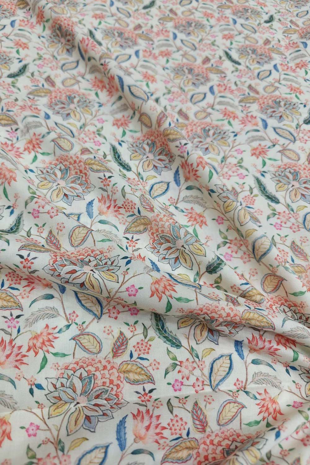 Off White Digital Printed Cotton Fabric - Stylish Designs - Luxurion World