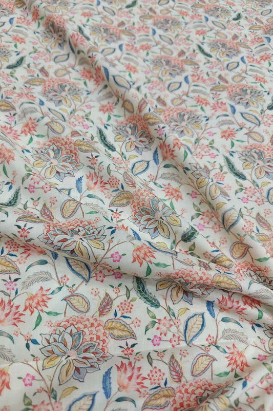 Off White Digital Printed Cotton Fabric - Stylish Designs - Luxurion World