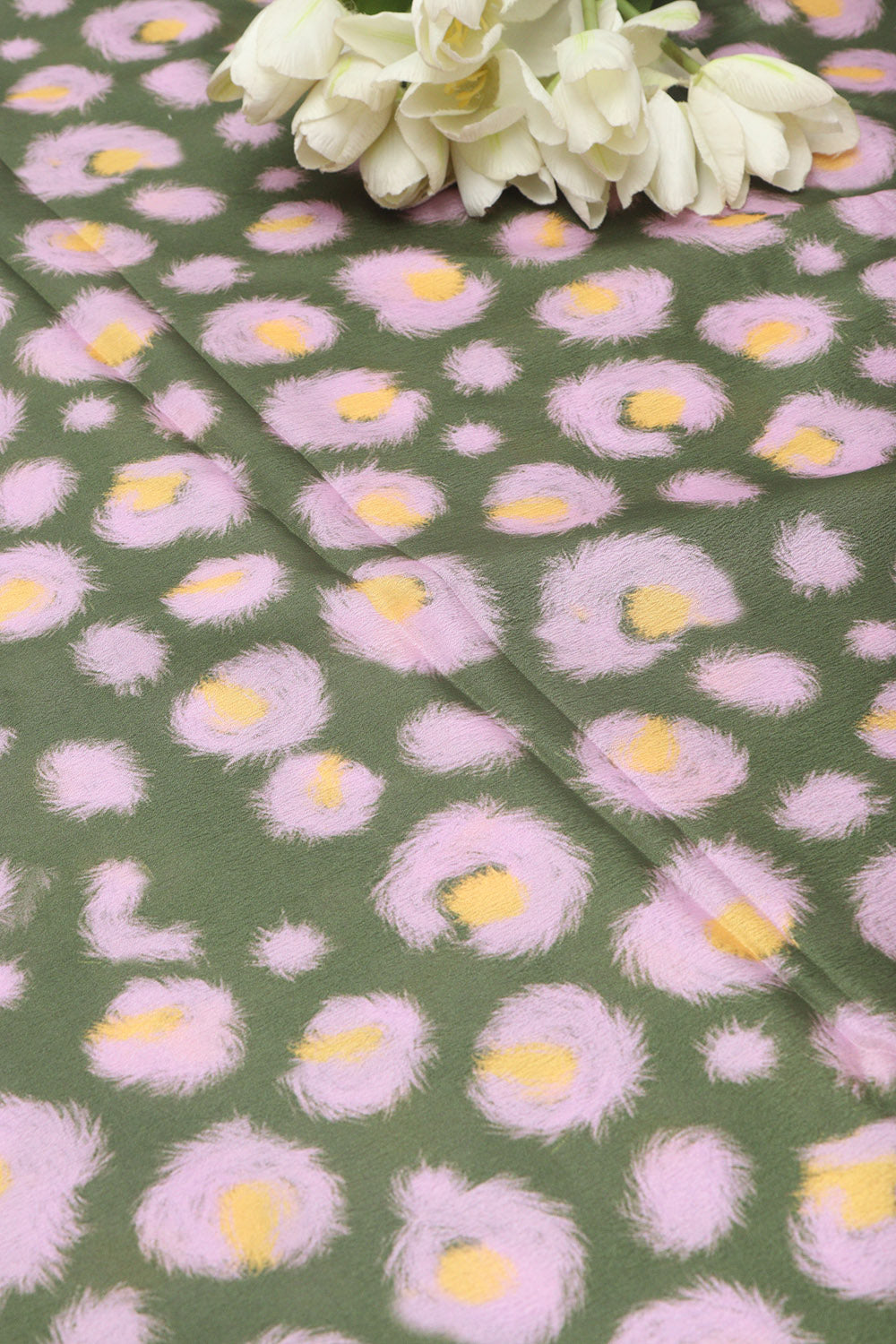 Green Digital Printed Chinon Fabric ( 1 Mtr ) - Luxurion World