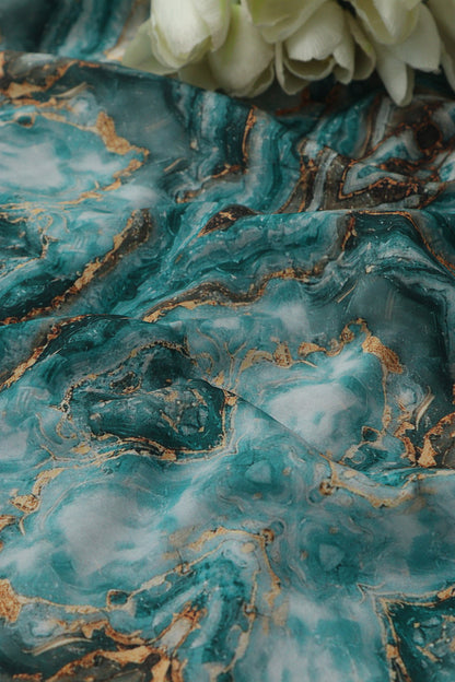 Blue Digital Printed Crepe Fabric ( 1 Mtr ) - Luxurion World