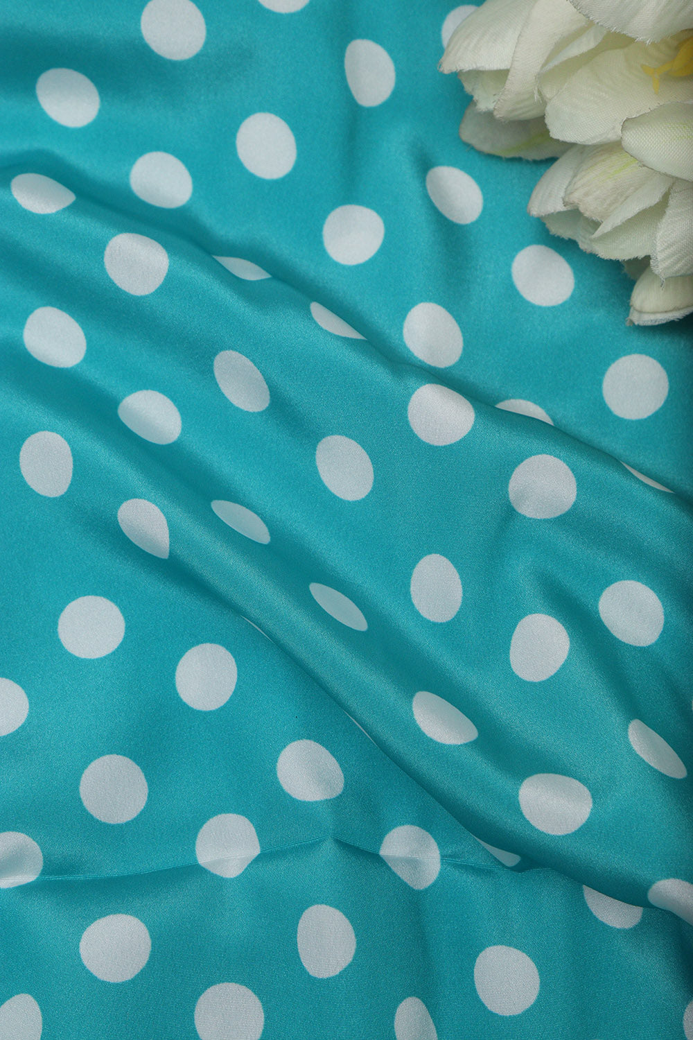 Blue Digital Printed Crepe Polka Dot Fabric ( 1 Mtr ) - Luxurion World