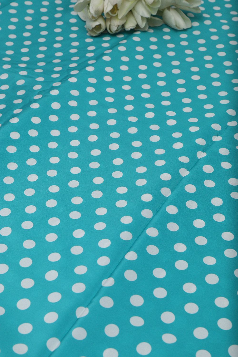 Blue Digital Printed Crepe Polka Dot Fabric ( 1 Mtr ) - Luxurion World