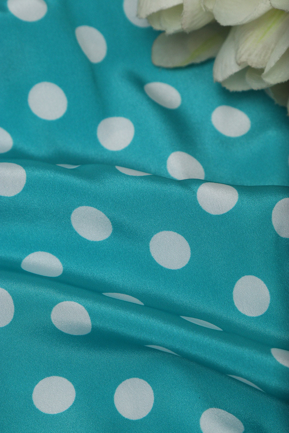 Blue Digital Printed Crepe Polka Dot Fabric ( 1 Mtr ) - Luxurion World