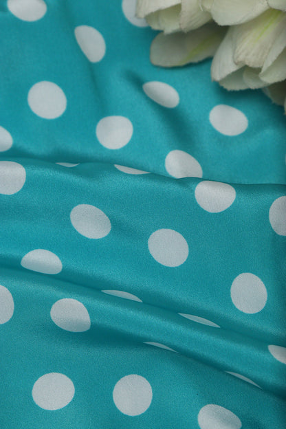 Blue Digital Printed Crepe Polka Dot Fabric ( 1 Mtr ) - Luxurion World