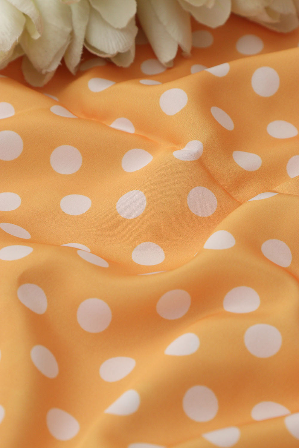 Yellow Digital Printed Crepe Polka Dot Fabric ( 1 Mtr ) - Luxurion World