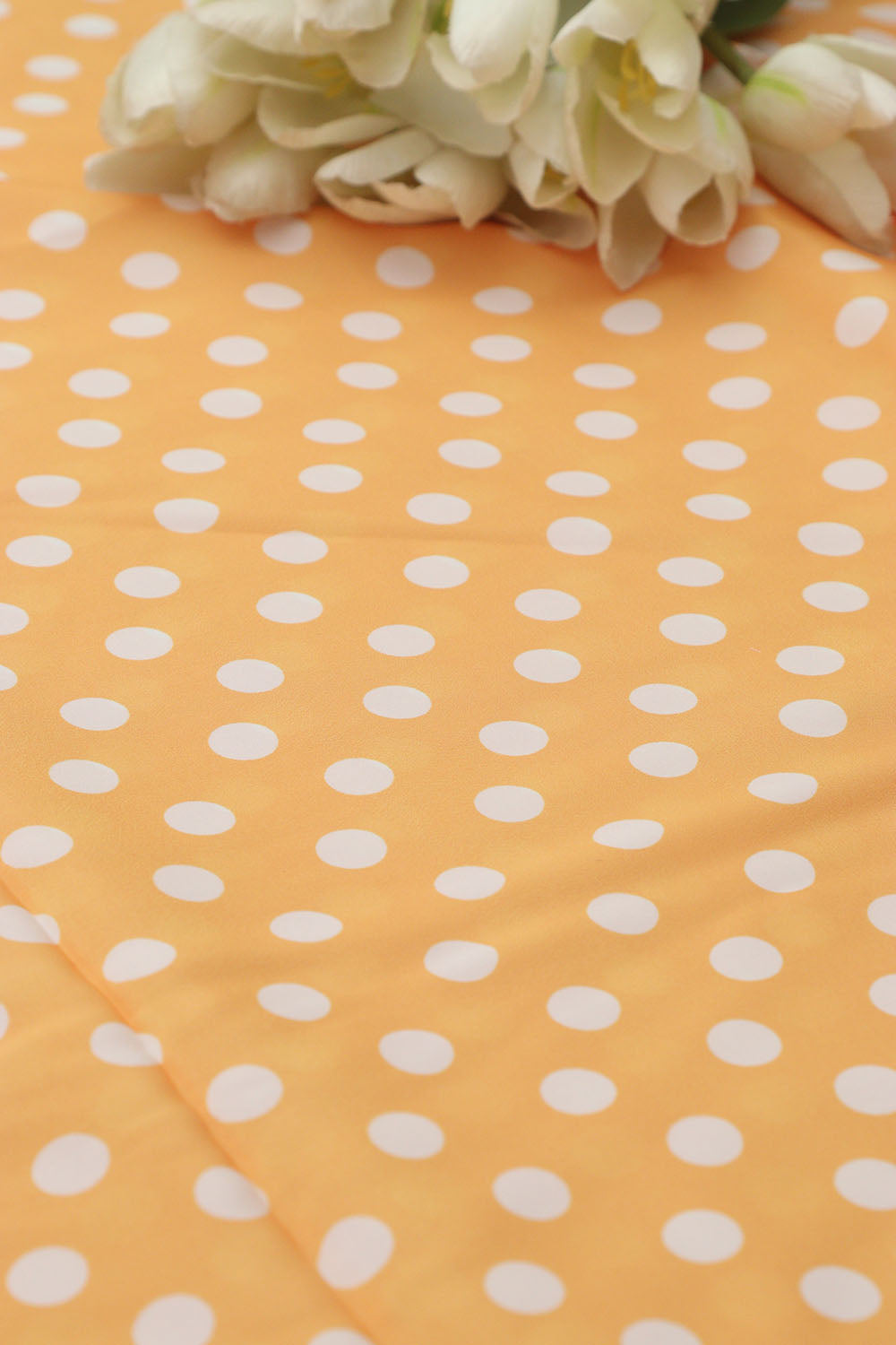 Yellow Digital Printed Crepe Polka Dot Fabric ( 1 Mtr ) - Luxurion World
