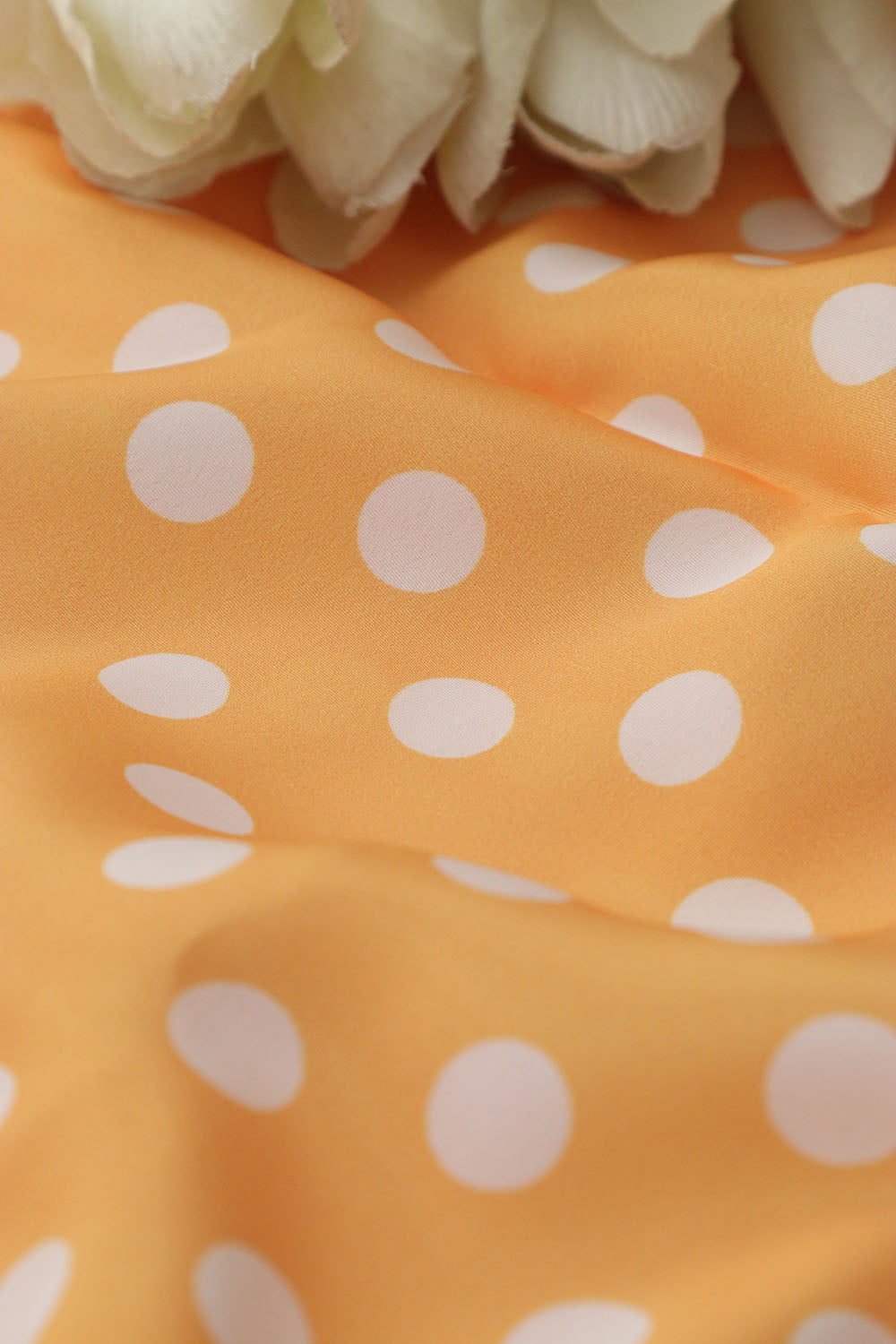 Yellow Digital Printed Crepe Polka Dot Fabric ( 1 Mtr ) - Luxurion World