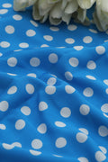 Blue Digital Printed Crepe Polka Dot Fabric ( 1 Mtr ) - Luxurion World