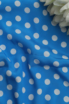 Blue Digital Printed Crepe Polka Dot Fabric ( 1 Mtr ) - Luxurion World